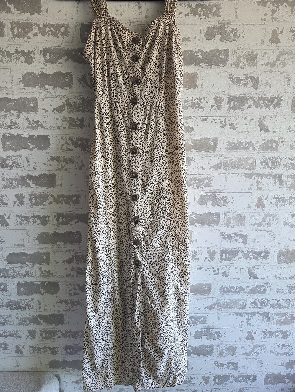 Japna Animal Print Smocked Button Front Maxi Dress M